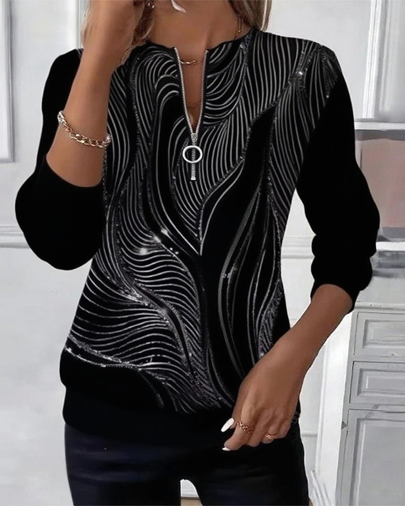 Elegant Trykt Zip-Sweatshirt til Afslappet Stil