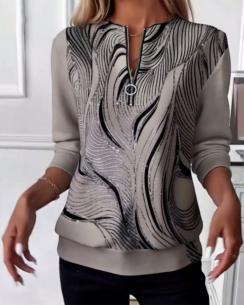 Elegant Trykt Zip-Sweatshirt til Afslappet Stil