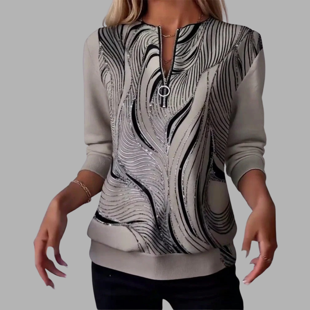 Elegant Trykt Zip-Sweatshirt til Afslappet Stil