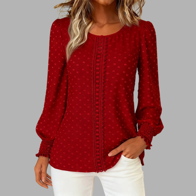 Elegant Bluse med Rund Hals og Puffærmer