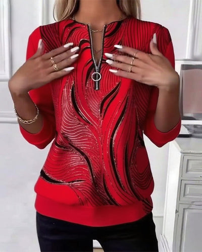 Elegant Trykt Zip-Sweatshirt til Afslappet Stil