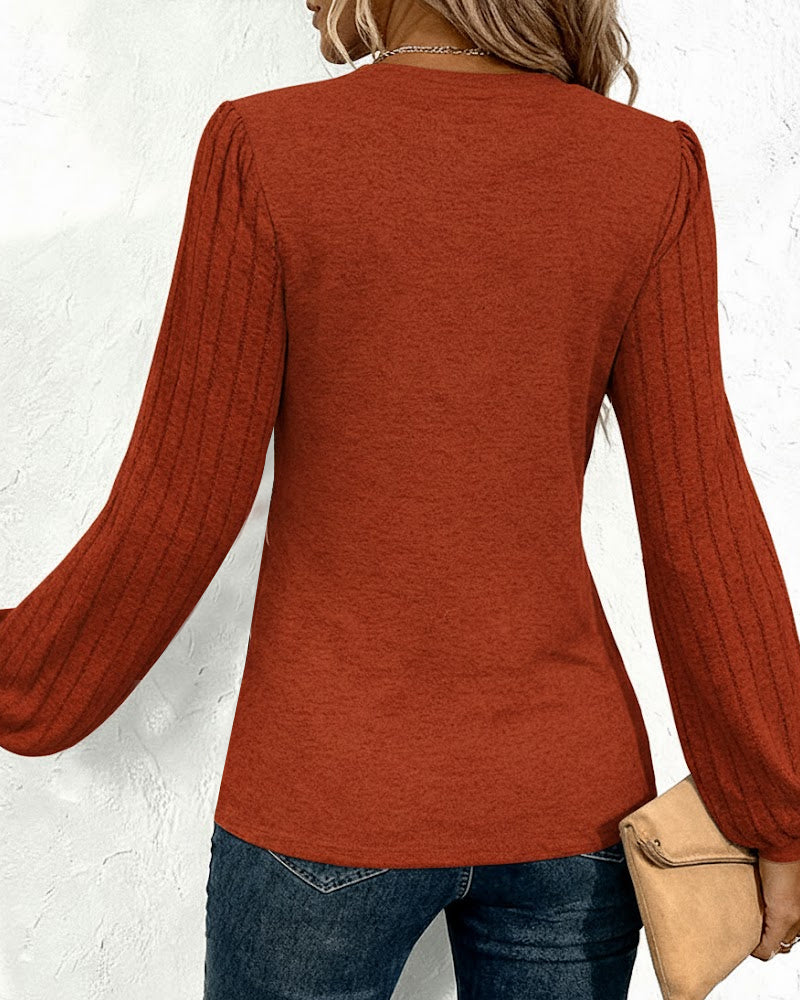 Premium Bluse med Stribede Lanterneærmer