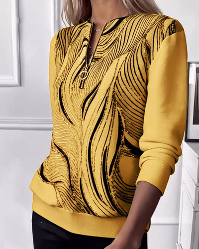 Elegant Trykt Zip-Sweatshirt til Afslappet Stil