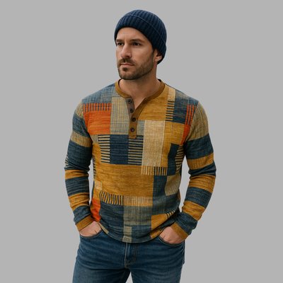 Aubert™ | Elegant Henley Skjorte med Geometrisk Mønster